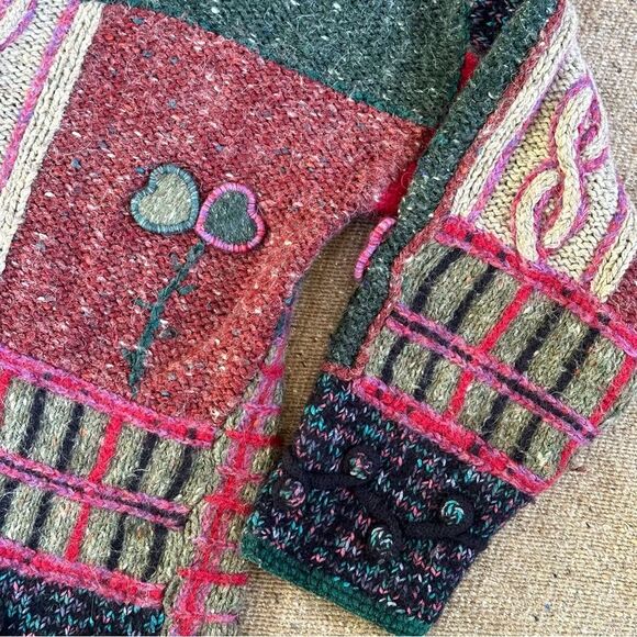 Vtg 90s Y2K Express Chunky Cardi Sweater Patchwork Wool Angora Blend Sz M Boho - Picture 5 of 11